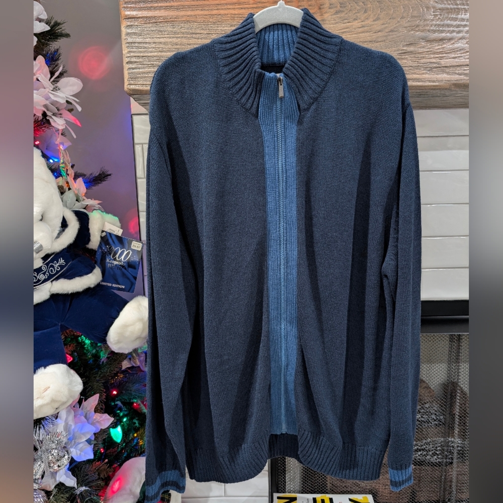 Haggar Men's Deep Blue Big & Tall Zip-Up Sweater Fall 2019 Pullover Size XXL